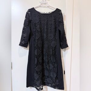 Nine West Black Lace Dress Size 12 Elegant Sheath Dress Floral Lace Overlay